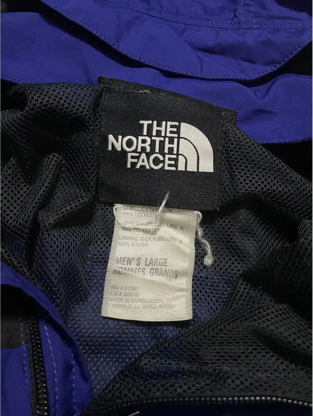 Vintage 90s The North Face Rain Jacket Mens Size L Blue Full Zip Hooded Stow